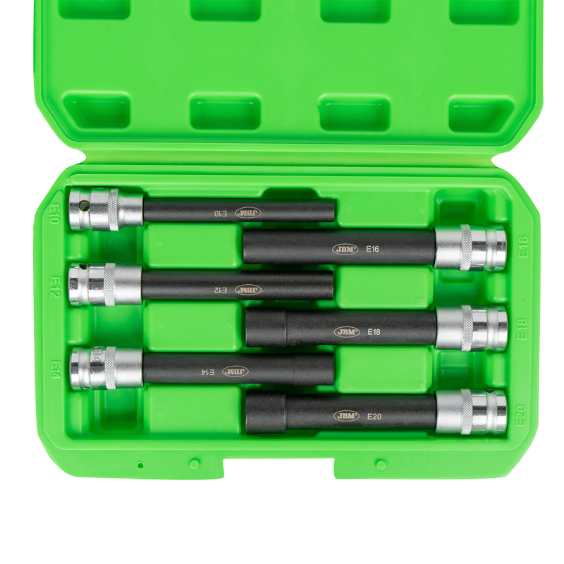 Conjunto de 6 Soquetes Torx Tipo e Extra Longos 1/2" – Acabamento Zincado JBM