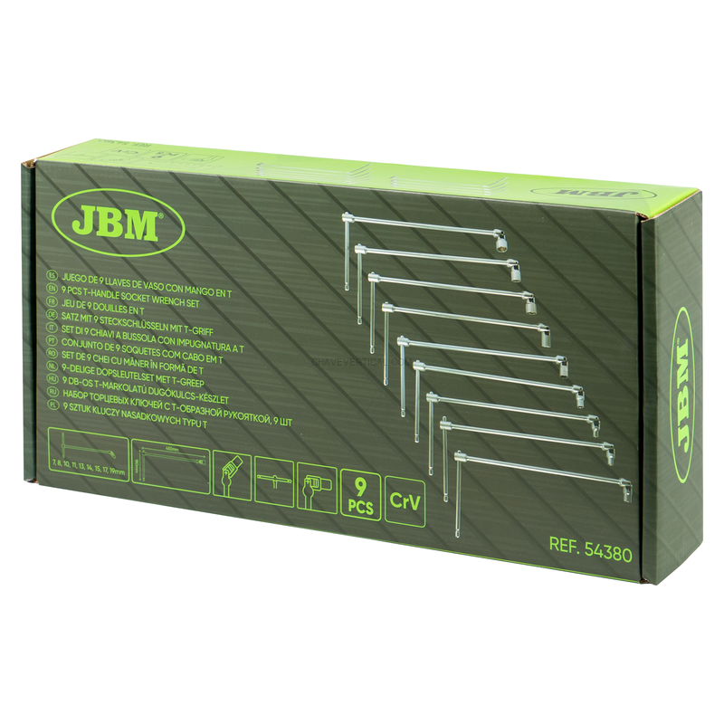 Conjunto de 9 Chaves de Soquete com Cabo em T (7–19 Mm) JBM