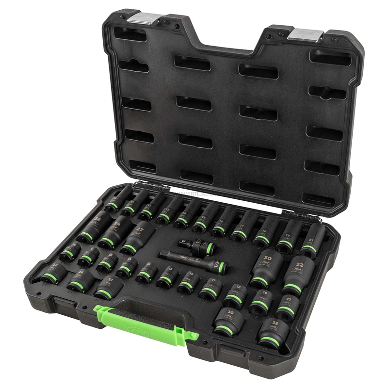 Conjunto de Impacto de 34 Peças com 16 Soquetes Longos Hexagonais de 1/2" + Adaptadores JBM