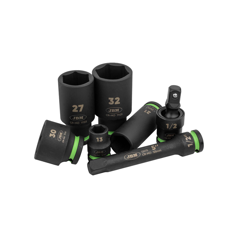 Conjunto de Impacto de 34 Peças com 16 Soquetes Longos Hexagonais de 1/2" + Adaptadores JBM