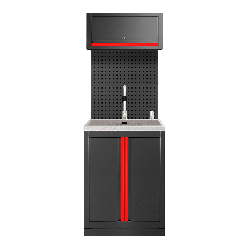 Conjunto de Móveis Modulares (6Pcs) – Extensão de Armário com Lavatório (Ref.18103) – Vermelho JBM