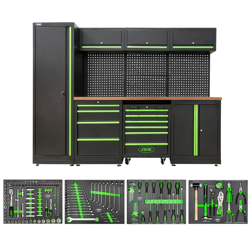 Conjunto de Móveis Modulares para Oficina (18 Pcs) +Kit de 4 Módulos de Carbono EVA para Ferramentas JBM
