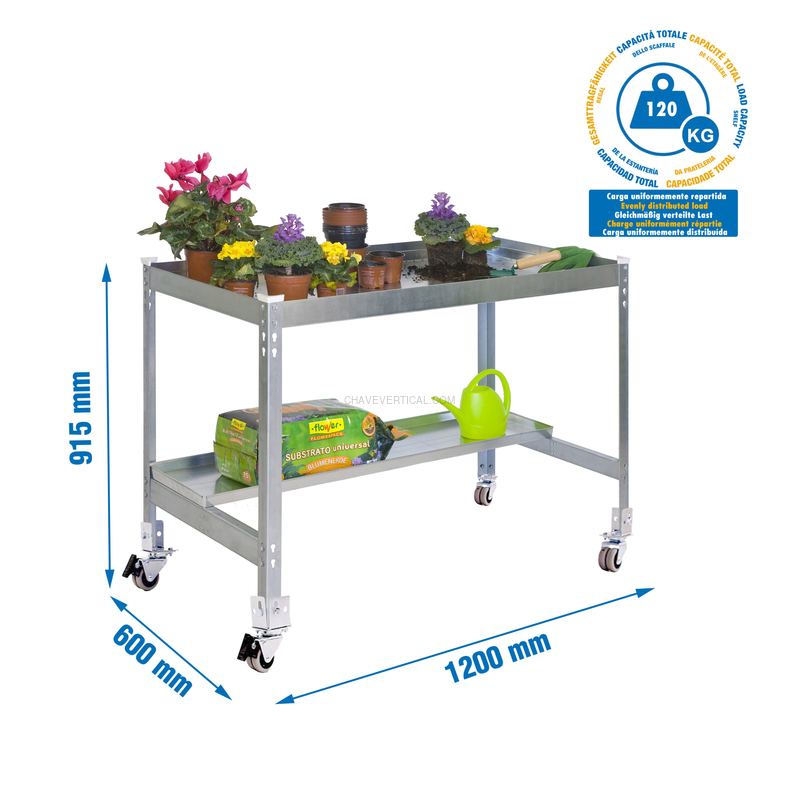 Contentor Metálico para Resíduos SIMONGARDEN DESK Móvel 1200X600 Galvanizado/Galvanizado - 915 x 1200 x 600 mm