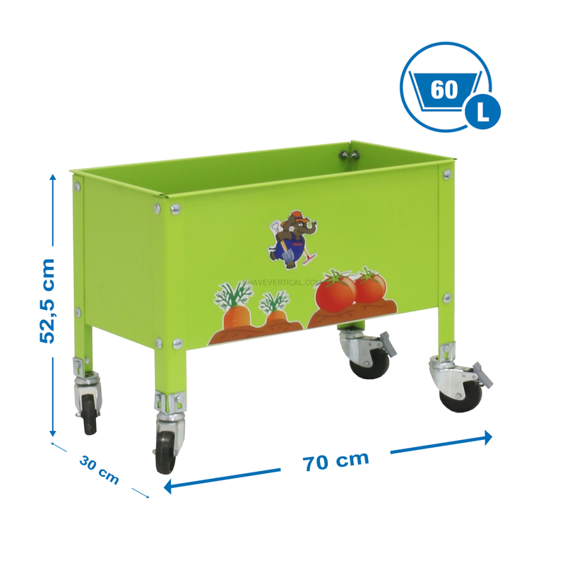 Contentor Metálico para Resíduos SIMONGARDEN URBAN KID Móvel 700X300 Verde-60L - 485 x 700 x 300 mm