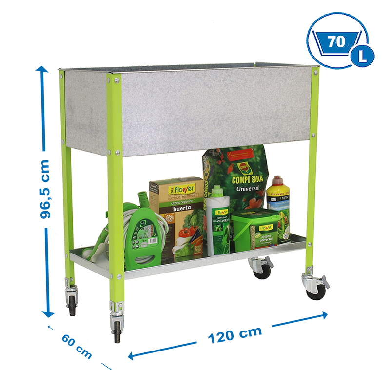 Contentor Metálico para Resíduos SIMONGARDEN URBANTOP Móvel 1200X600 Verde/Galvanizado - 925 x 1200 x 600 mm