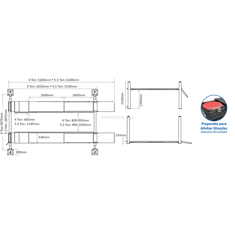 Elevador 4 Colunas 5.5Ton POWERED 5000kg 400V