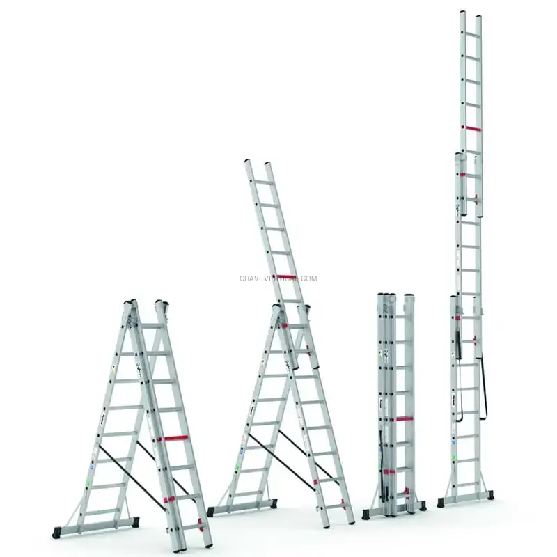 Escada Profissional Tripla PERSUM Iteem Pro 3x8 Alumínio 150 kg 6 m