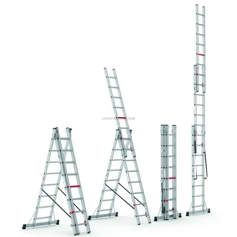 Escada Profissional Tripla PERSUM Iteem Pro 3x8 Alumínio 150 kg 6 m