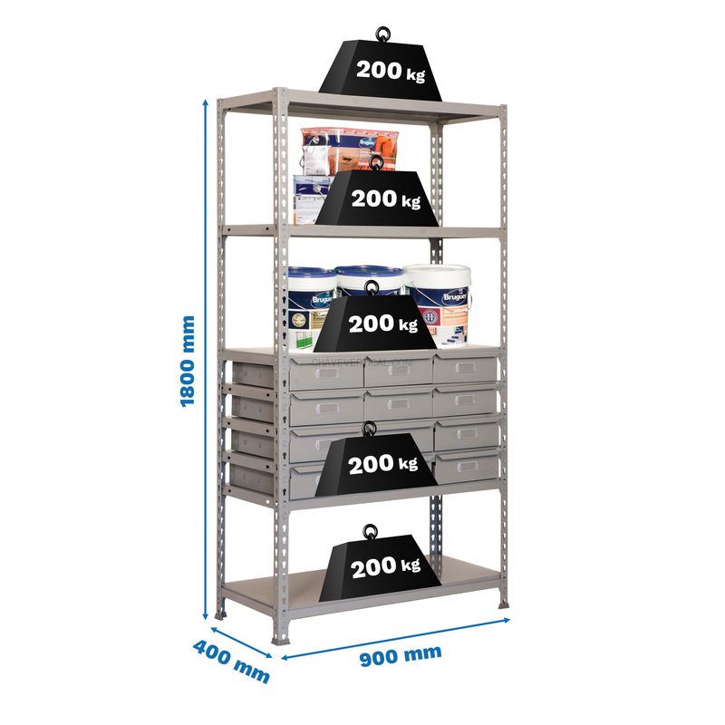 Estante com Caixas de Stock SIMONBOX 8/400-12 Cinzento - 1800 x 900 x 400 mm