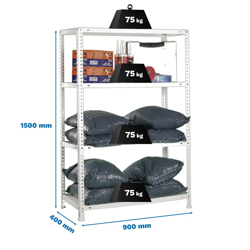 Estante Metálica ADVANTAGE 4/400 1500 Branco - 1500 x 900 x 400 mm