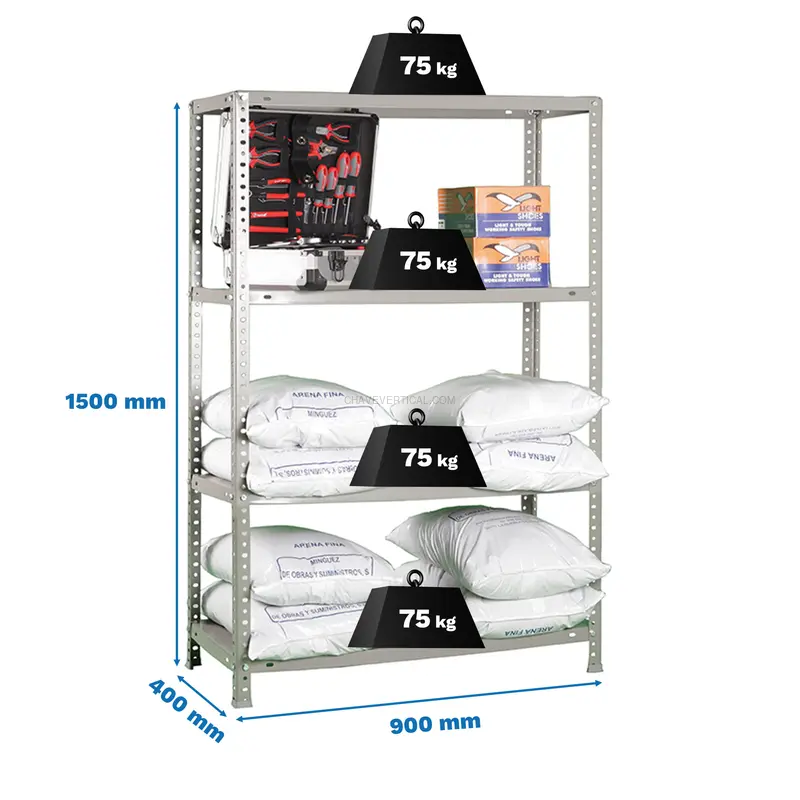 Estante Metálica ADVANTAGE 4/400 1500 Cinzento - 1500 x 900 x 400 mm