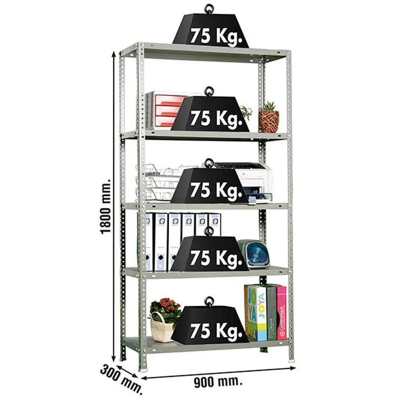 Estante Metálica ADVANTAGE 5/300 Cinzento - 1800 x 900 x 300 mm