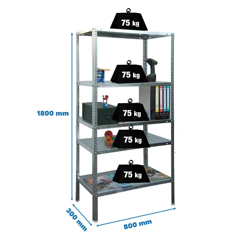 Estante Metálica ADVANTAGE MINI 5/300 Galvanizado - 1800 x 800 x 300 mm