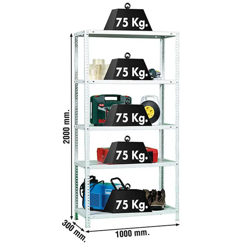 Estante Metálica ADVANTAGE PLUS 5/300 Branco - 2000 x 1000 x 300 mm