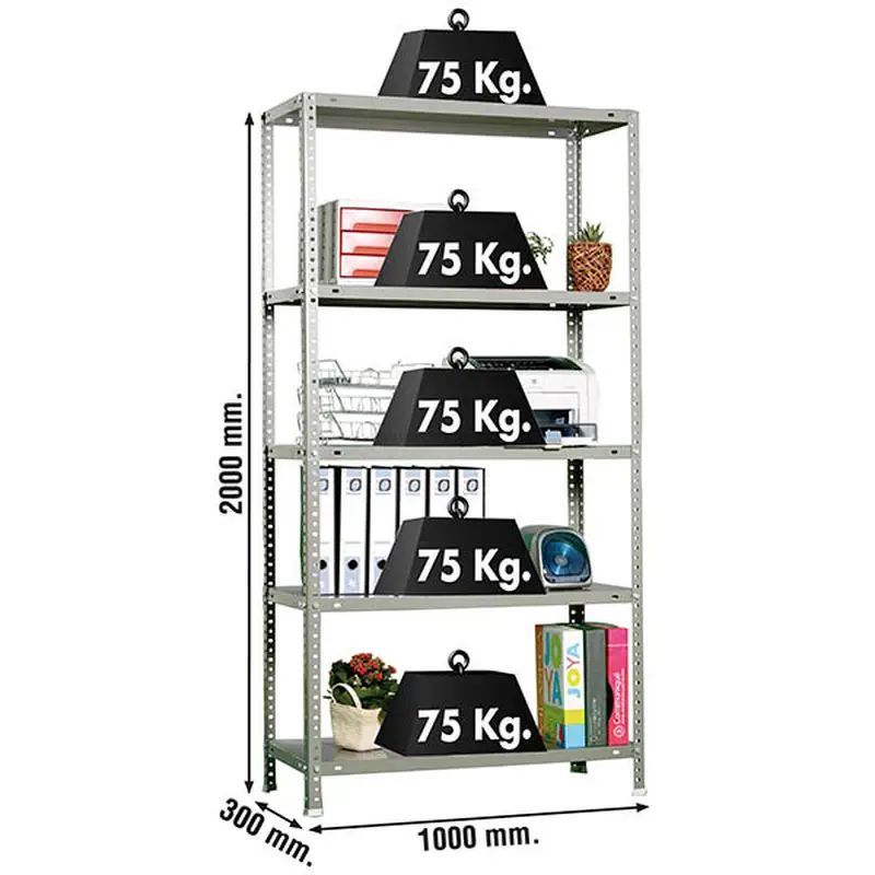 Estante Metálica ADVANTAGE PLUS 5/300 Cinzento - 2000 x 1000 x 300 mm