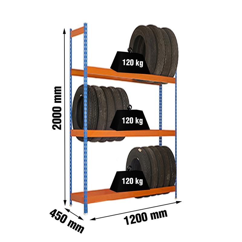 Estante Metálica AUTOFORTE 1204-3 AZUL/Laranja - 2000 x 1200 x 450 mm