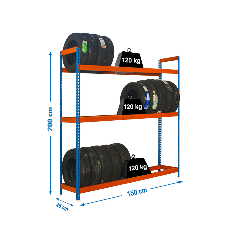 Estante Metálica AUTOFORTE 1504-3 AZUL/Laranja - 2000 x 1500 x 450 mm