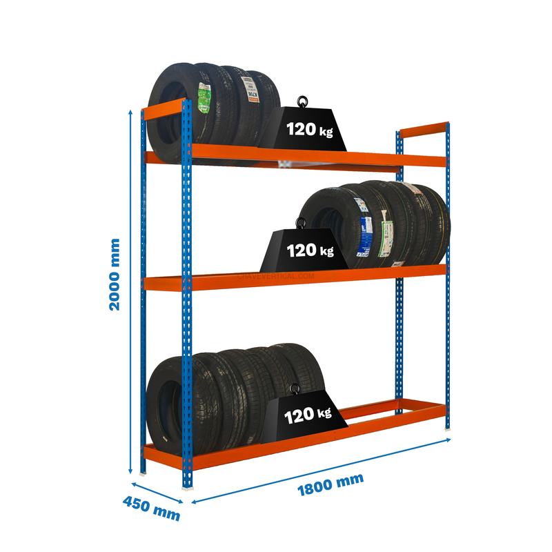 Estante Metálica AUTOFORTE 1804-3 AZUL/Laranja - 2000 x 1800 x 450 mm