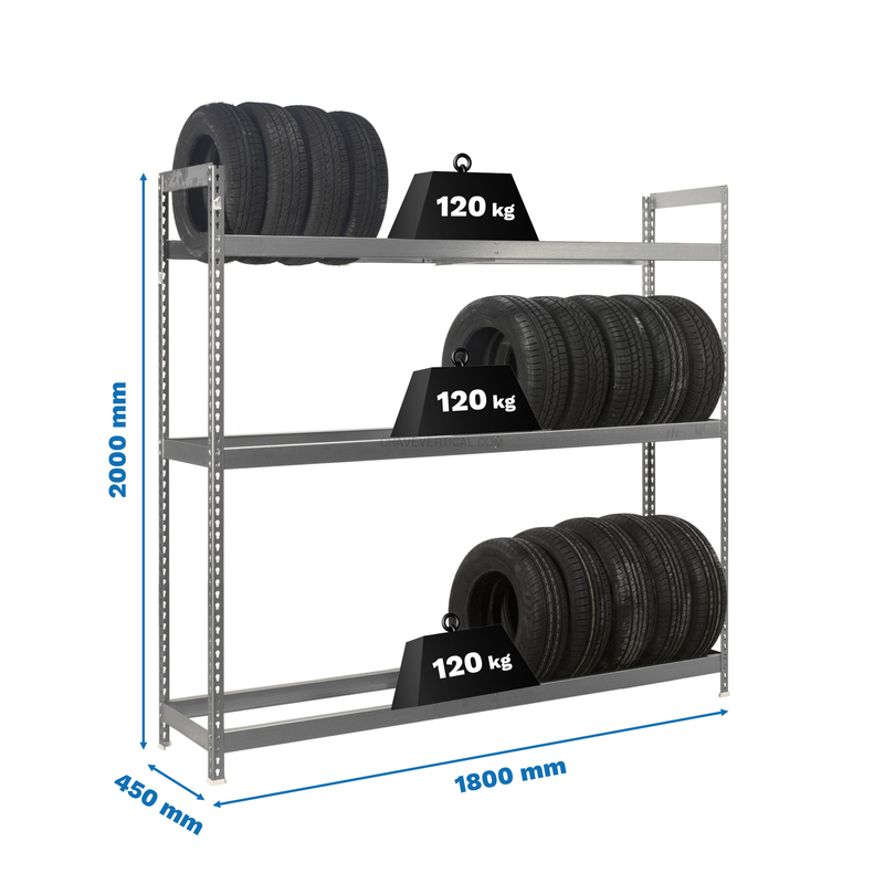 Estante Metálica AUTOFORTE 1804-3 Galvanizado - 2000 x 1800 x 450 mm