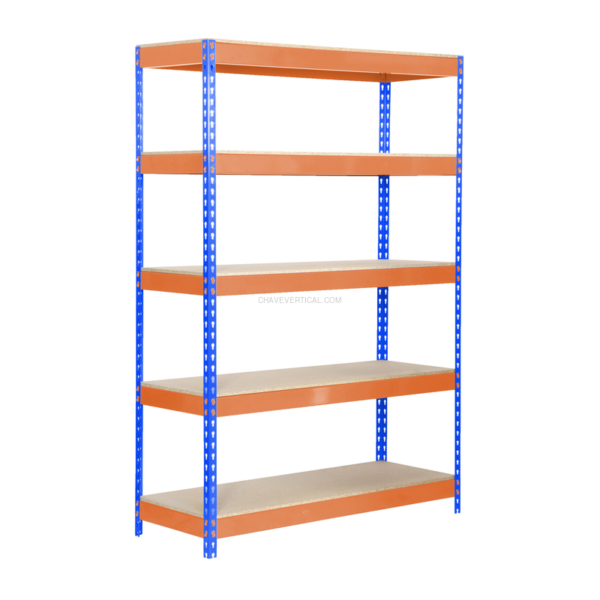 Estante Metálica BRICOFORTE 1004-5 Aglomerado Azul/Laranja/Madeira - 2000 x 1000 x 450 mm