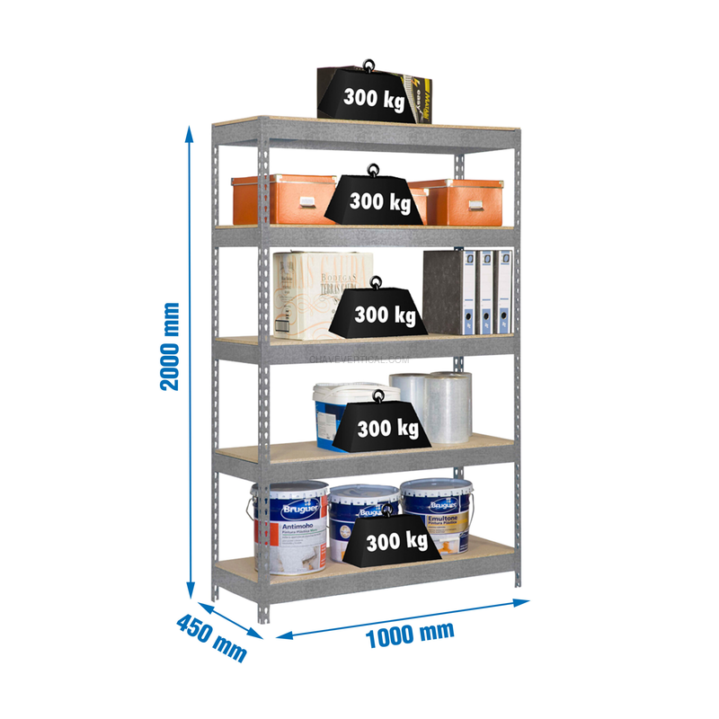 Estante Metálica BRICOFORTE 1004-5 Aglomerado Galvanizado/Madeira - 2000 x 1000 x 450 mm