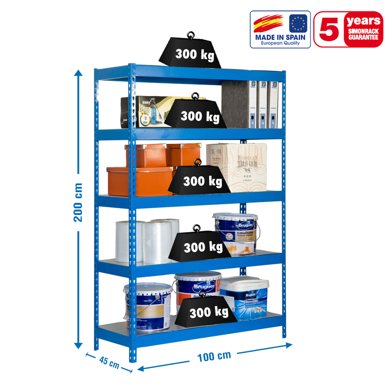 Estante Metálica BRICOFORTE 1004-5 METAL AZUL/Galvanizado - 2000 x 1000 x 450 mm
