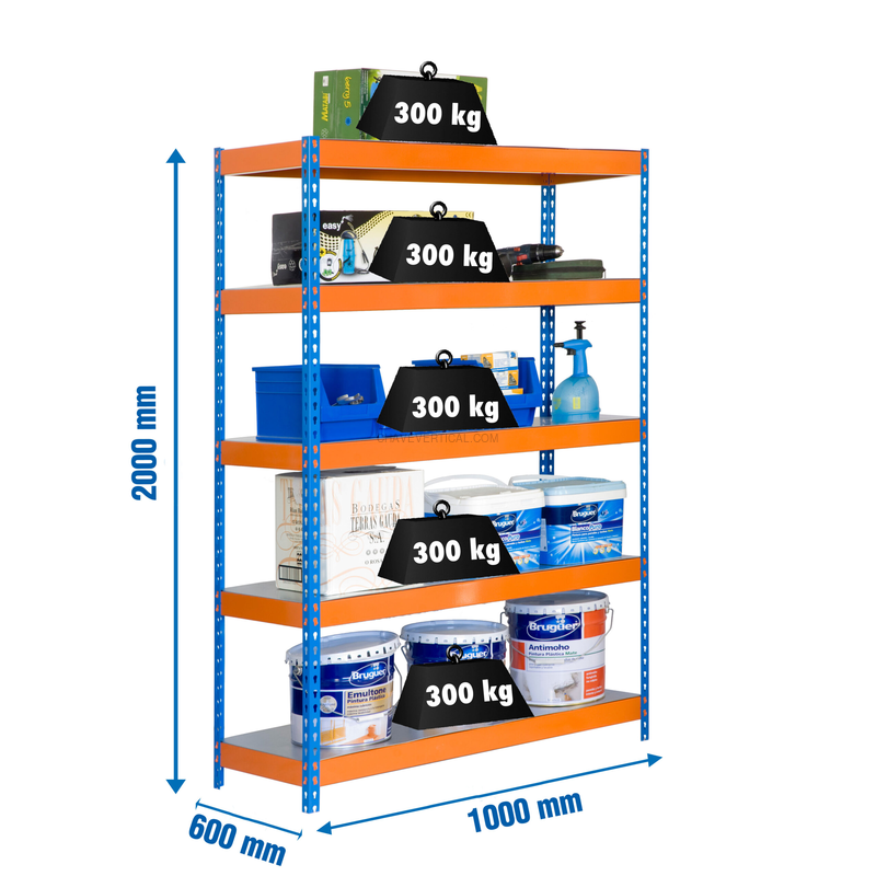 Estante Metálica BRICOFORTE 1006-5 METAL AZUL/Laranja/Galvanizado - 2000 x 1000 x 600 mm