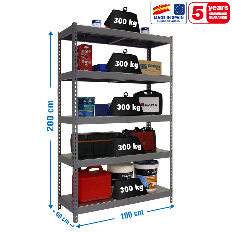 Estante Metálica BRICOFORTE 1006-5 METAL Cinzento/Galvanizado - 2000 x 1000 x 600 mm
