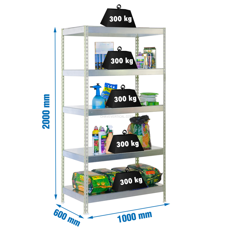 Estante Metálica BRICOFORTE 1006-5 METAL Galvanizado/Galvanizado - 2000 x 1000 x 600 mm