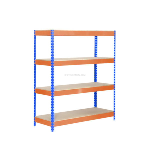 Estante Metálica BRICOFORTE 1204-4 Aglomerado Azul/Laranja/Madeira - 2000 x 1200 x 450 mm