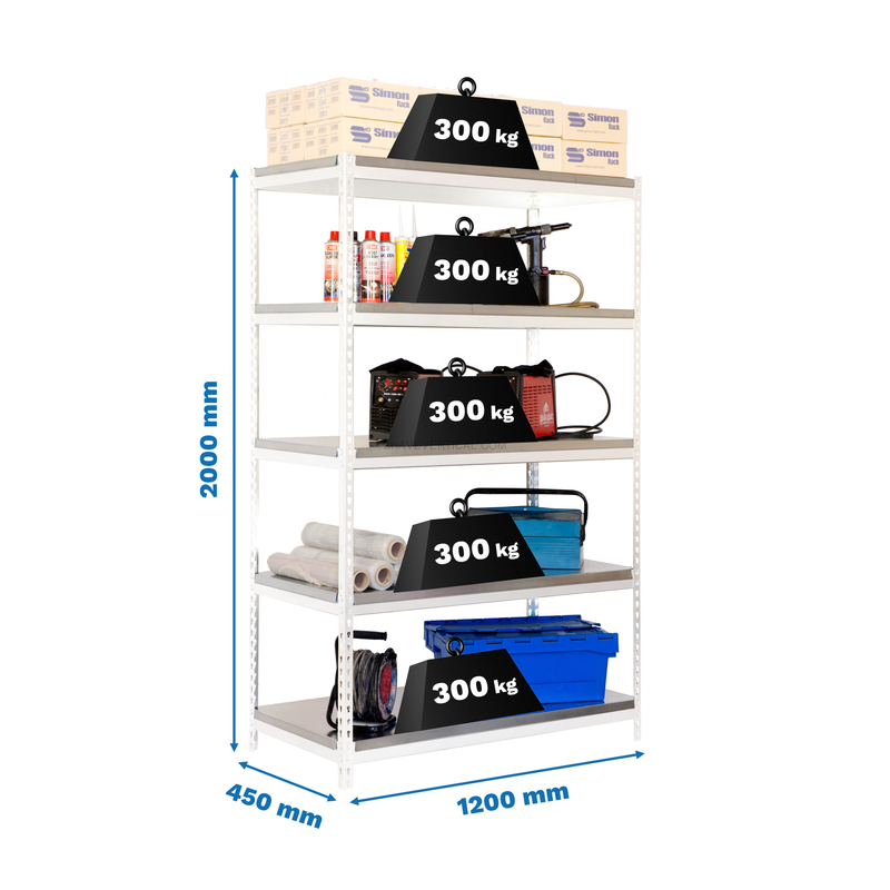 Estante Metálica BRICOFORTE 1204-5 METAL Branco/Galvanizado - 2000 x 1200 x 450 mm