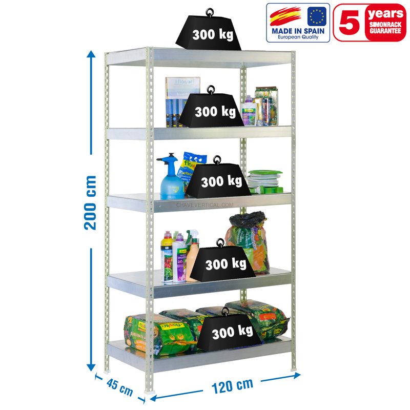 Estante Metálica BRICOFORTE 1204-5 METAL Galvanizado/Galvanizado - 2000 x 1200 x 450 mm