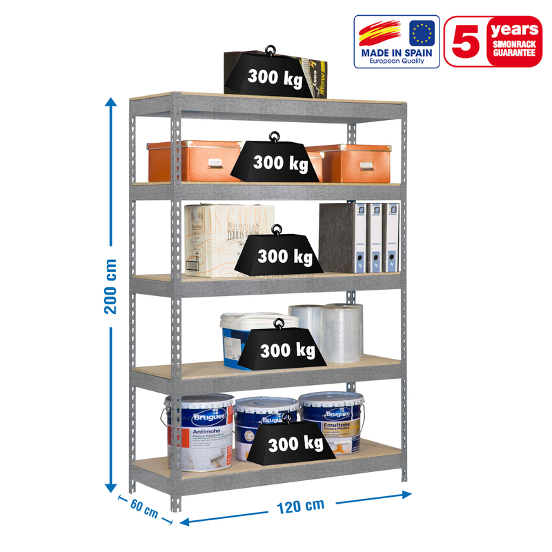 Estante Metálica BRICOFORTE 1206-5 Aglomerado Galvanizado/Madeira - 2000 x 1200 x 600 mm