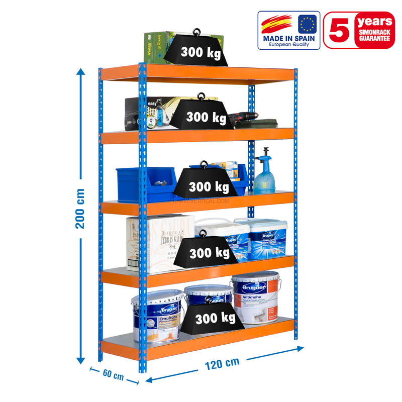 Estante Metálica BRICOFORTE 1206-5 METAL AZUL/Laranja/Galvanizado - 2000 x 1200 x 600 mm