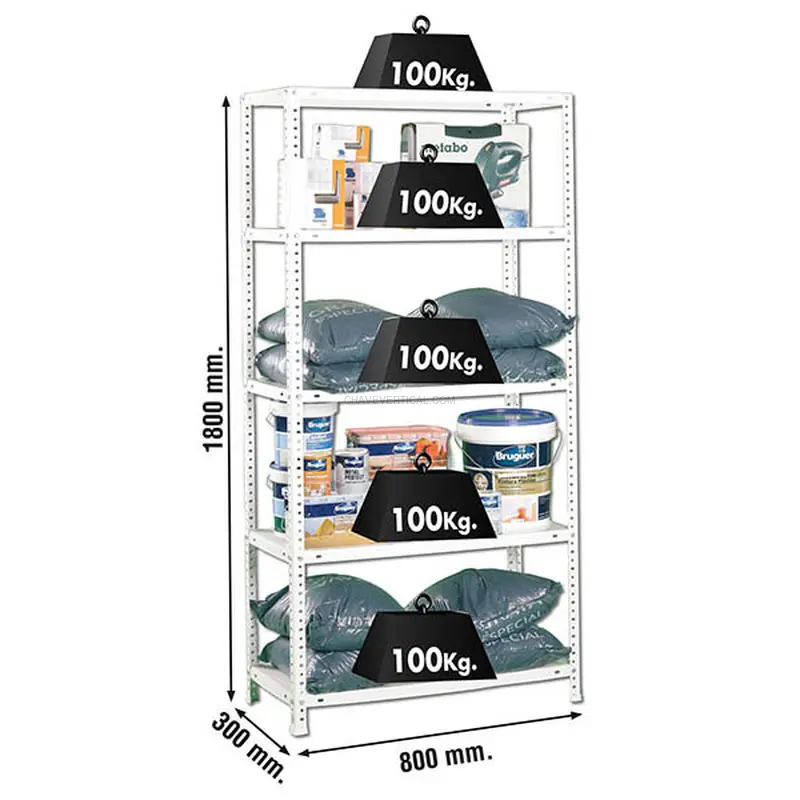 Estante Metálica COMFORT MINI 5/300 Branco - 1800 x 800 x 300 mm