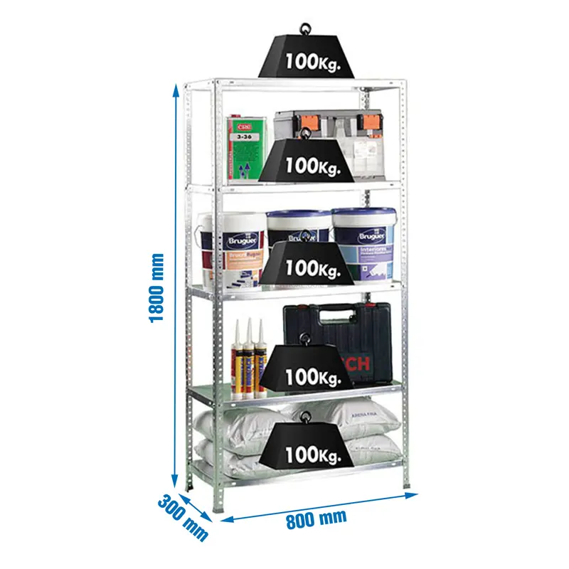 Estante Metálica COMFORT MINI 5/300 Galvanizado - 1800 x 800 x 300 mm