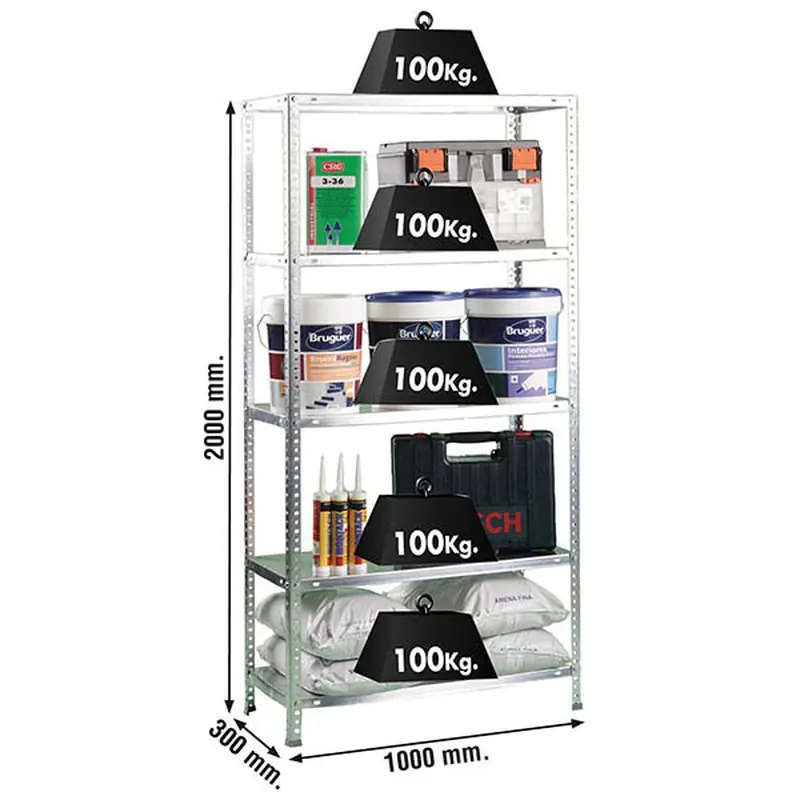 Estante Metálica COMFORT PLUS 5/300 Galvanizado - 2000 x 1000 x 300 mm
