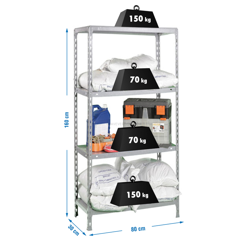 Estante Metálica ECOCLICK MINI 4/300 1600 Galvanizado - 1600 x 800 x 300 mm