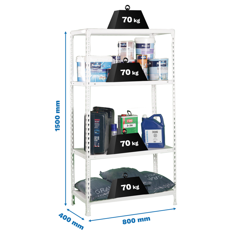 Estante Metálica ECOCLICK MINI 4/400 1500 Branco - 1500 x 800 x 400 mm