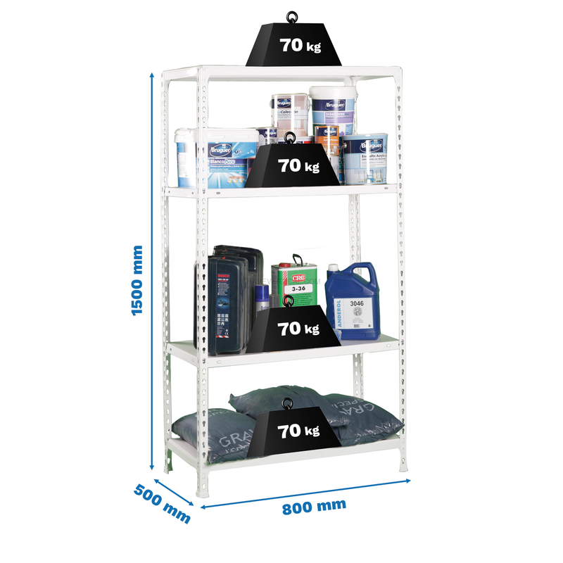 Estante Metálica ECOCLICK MINI 4/500 1500 Branco - 1500 x 800 x 500 mm