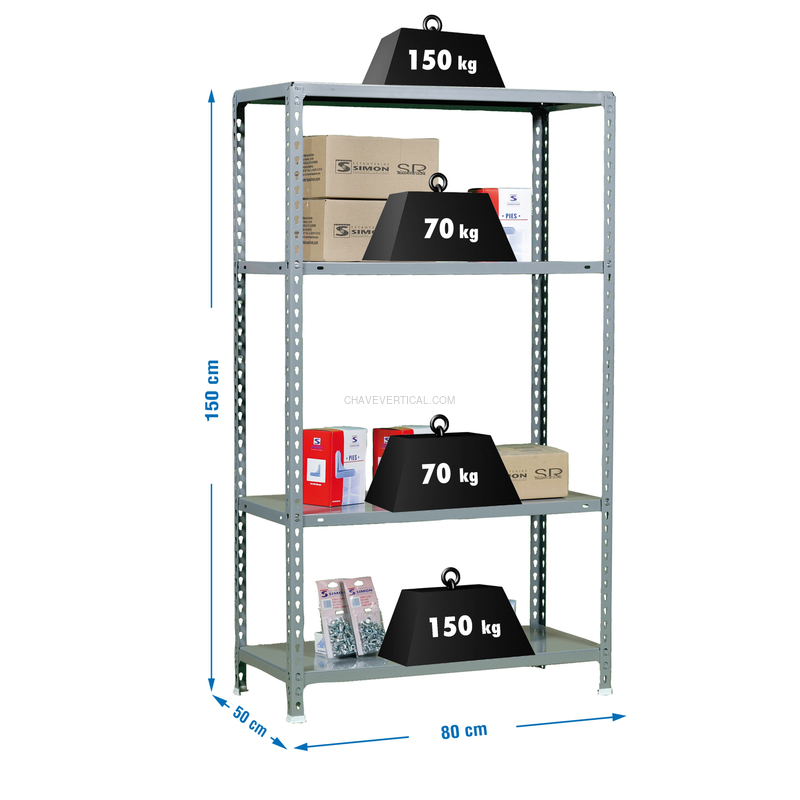 Estante Metálica ECOCLICK MINI 4/500 1500 Cinzento - 1500 x 800 x 500 mm