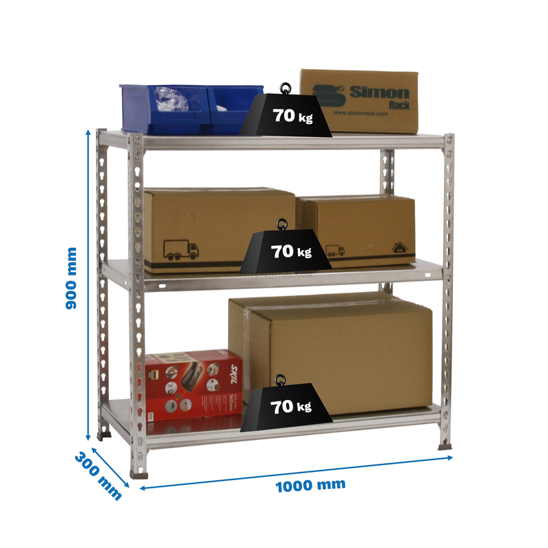 Estante Metálica ECOCLICK PLUS 3/300 900 Galvanizado - 900 x 1000 x 300 mm