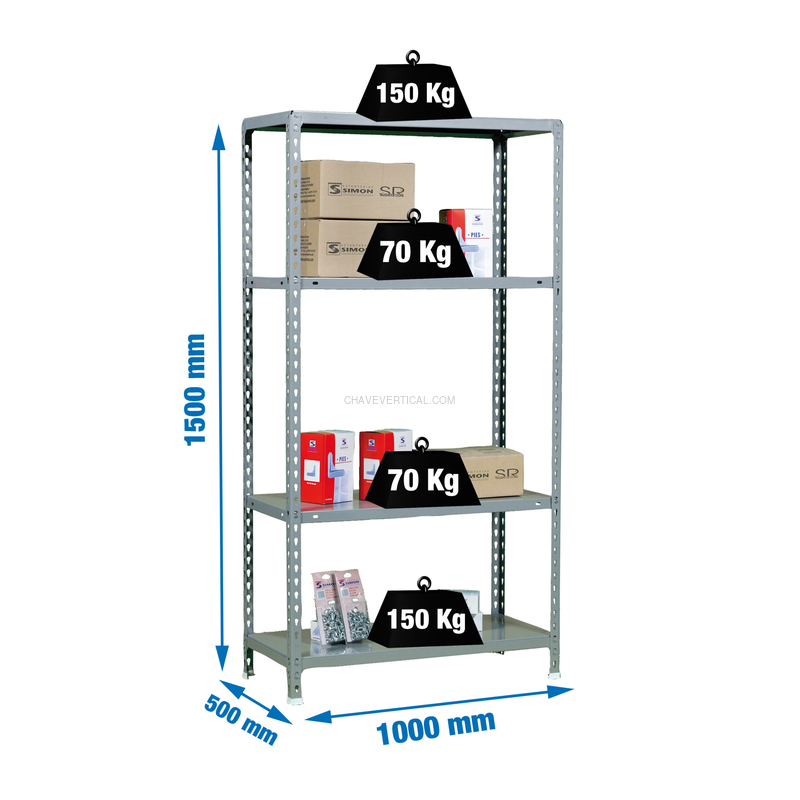 Estante Metálica ECOCLICK PLUS 4/500 1500 Cinzento - 1500 x 1000 x 500 mm