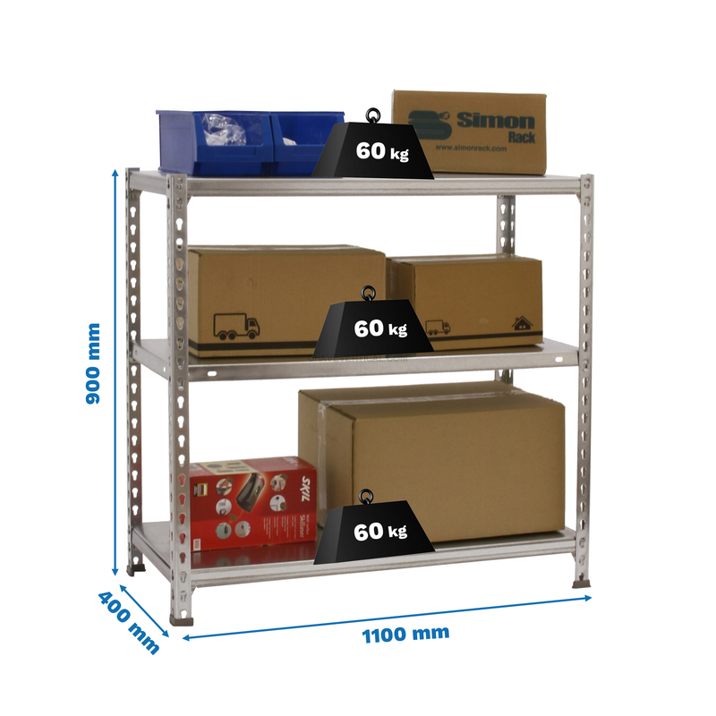 Estante Metálica ECOCLICK SUPERPLUS 3/400 Galvanizado - 900 x 1100 x 400 mm