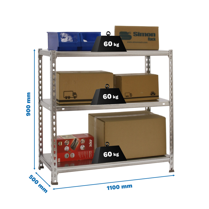 Estante Metálica ECOCLICK SUPERPLUS 3/500 Galvanizado - 900 x 1100 x 500 mm