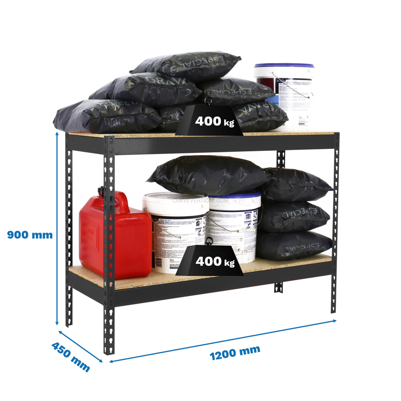 Estante Metálica ECOFORTE 1204-2 Aglomerado 900 Antracite/Madeira - 900 x 1200 x 450 mm