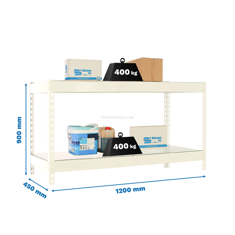 Estante Metálica ECOFORTE 1204-2 METAL 900 Branco/Galvanizado - 900 x 1200 x 450 mm