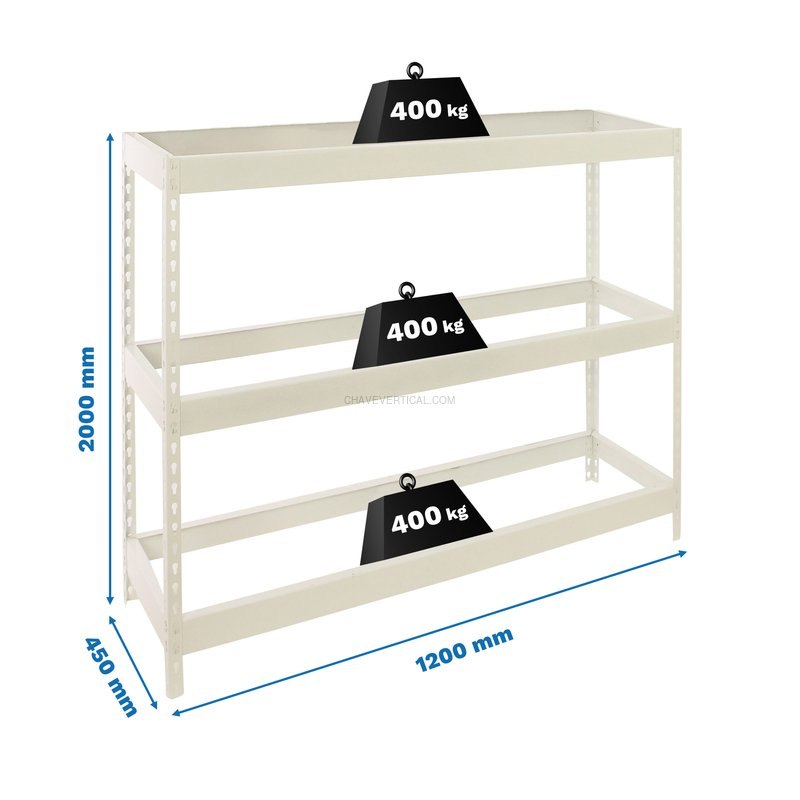 Estante Metálica ECOFORTE 1204-3 Branco - 2000 x 1200 x 450 mm