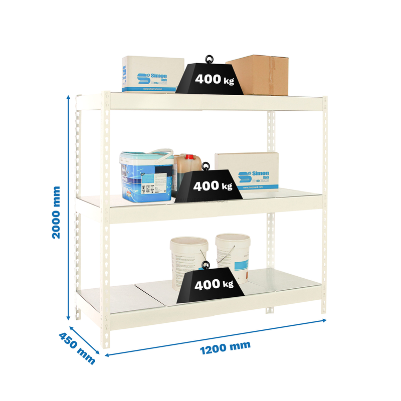 Estante Metálica ECOFORTE 1204-3 METAL Branco/Galvanizado - 2000 x 1200 x 450 mm