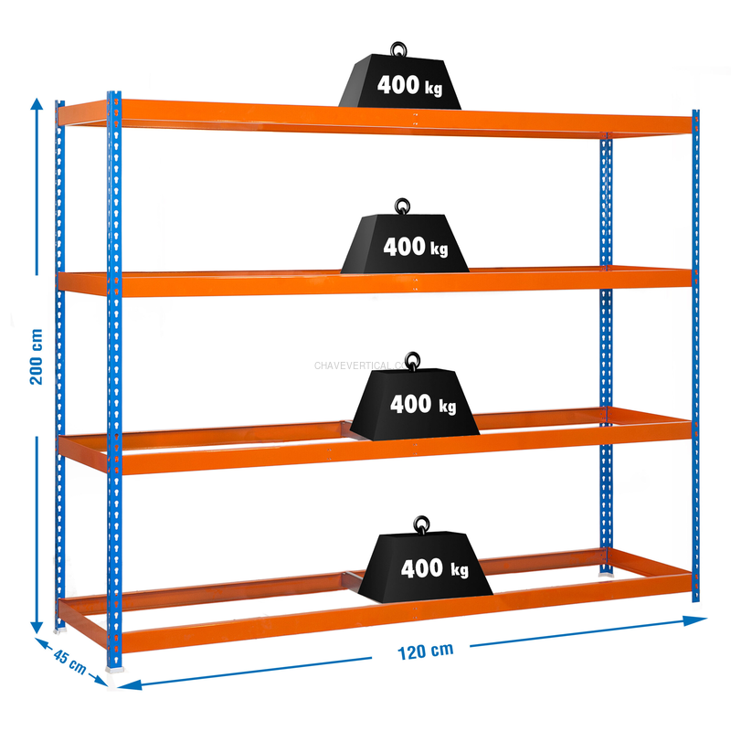 Estante Metálica ECOFORTE 1204-4 AZUL/Laranja - 2000 x 1200 x 450 mm